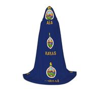 QPIPGER Kansas State Flag Print Halloween Costume Hooded Cloak Cape for Men Women Party Cosplay Wizard Witch Viking Robe L