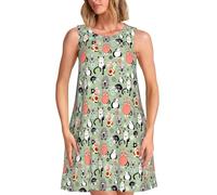 QPIPGER Lovely Cartoon Cats Print Women's Sleeveless Dress Summer Casual Floral Print A-Line with Pockets Beach Dress Black