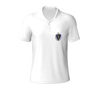 QPIPGER Massachusetts State Flag Print Men's Funny Golf Shirts Stretch Casual Mens Polo Shirts Short Sleeve Fashion Shirt for Men Black