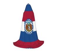 QPIPGER Missouri State Flag Print Halloween Costume Hooded Cloak Cape for Men Women Party Cosplay Wizard Witch Viking Robe L