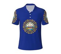 QPIPGER New Hampshire State Flag Print Men's Funny Golf Shirts Stretch Casual Mens Polo Shirts Short Sleeve Fashion Shirt for Men Black