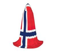 QPIPGER Norwegian flag Print Halloween Costume Hooded Cloak Cape for Men Women Party Cosplay Wizard Witch Viking Robe M