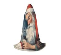 QPIPGER Santa Claus Print Halloween Costume Hooded Cloak Cape for Men Women Party Cosplay Wizard Witch Viking Robe