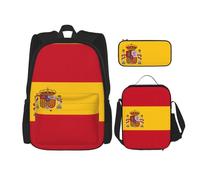 QPIPGER Spanish Flag Print Casual Backpack Combo with Thermal Lunch Box & Pencil Pouch Set, 3 in 1 Oxford Bag