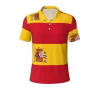 QPIPGER Spanish Flag Print Men's Funny Golf Shirts Stretch Casual Mens Polo Shirts Short Sleeve Fashion Shirt for Men Black