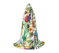 QPIPGER Toucans Parrot palm tree leaves Print Halloween Costume Hooded Cloak Cape for Men Women Party Cosplay Wizard Witch Viking Robe L