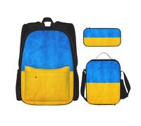 QPIPGER Ukrainian Flag Print Casual Backpack Combo with Thermal Lunch Box & Pencil Pouch Set, 3 in 1 Oxford Bag