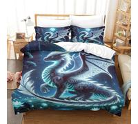 QPIRINMEX 3D Printed Flying Dragon Duvet Cover Set with Zipper Closure 3 Pieces Bedding Set with Pillowcases,Soft Microfiber Quilt Cover for Home Decro Single（140x200cm）