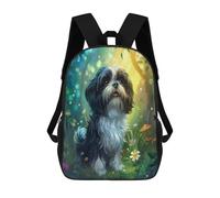 QPIRINMEX Children's Backpack Shih Tzu Dog Motif Schoolbag Large Capacity Students Bookbag Pattern Rucksack Knapsack for Boys Girls Teen 6-16 Years Old