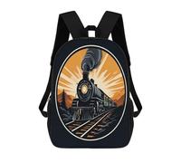 QPIRINMEX Children's Backpack Steam Train Motif Schoolbag Large Capacity Students Bookbag Pattern Rucksack Knapsack for Boys Girls Teen 6-16 Years Old