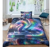 QPIRINMEX Flying Dragon 3d Print Duvet Cover Bedding Set Kids Teens Comforter Cover Set Soft Microfiber Quilt Cover with Zipper Closurewith with Pillwocase Single（135x200cm）