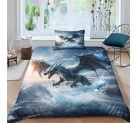 QPIRINMEX Flying Dragon 3D Print Quilt Cover Duvet Cover Set Single Print Duvet Bedding Set Bedding Set Soft Lightweight Microfiber Quilt Cover with Zipper Closure Single（135x200cm）
