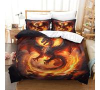 QPIRINMEX Flying Dragon 3D Printed Duvet Cover Fire Dragon Set Brushed Microfiber Soft Quilt Covers Suitable for Boys Girls Teen Adults Easy Care Hotel Quality Bedding Sets with Pillowcase