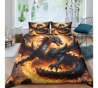 QPIRINMEX Flying Dragon 3D Printed Duvet Cover Flame Dragon Set Brushed Microfiber Soft Quilt Covers Suitable for Boys Girls Teen Adults Easy Care Hotel Quality Bedding Sets with Pillowcase