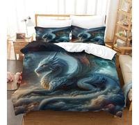 QPIRINMEX Flying Dragon 3D Printed Duvet Set Pinch Pleat Soft Microfibre Bed Quilt Cover with 2 Pillowcases, Easy Care Wrinkle Free Bedding Set of 3 Pcs King（220x240cm）