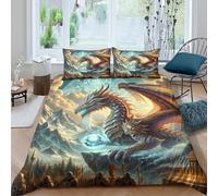QPIRINMEX Flying Dragon Bedding Set Duvet Cover Soft Microfiber Pillowcase Quilt Cover with 3DPrinted With Zipper Closure ， Design for Kids Teenagers Adult Double（200x200cm）
