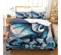 QPIRINMEX Flying Dragon Duvet Cover, 3D Print Quilt Cover Cool Animals Bedding Duvet Set with Pillowcases Soft Microfiber Easy Care Quilt Cover for Boys Girls Kids Bedroom Single（140x200cm）