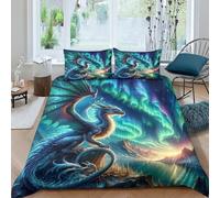 QPIRINMEX Flying Dragon Duvet Cover Set 3 Piece Bedding Set with 3D Print Pattern Comforter Cover with 2 Pillowcases All Season Quilt Cover with Zipper for Kids Boys Girls Double（200x200cm）