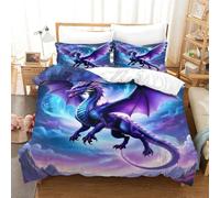 QPIRINMEX Flying Dragon Duvet Cover Set 3D Printed Bedding Quilt Purple Dragon Cover Set 3 Pieces Soft Microfiber Bedding Quilt Cover with Zipper Closure for Teens And Adults Single（140x200cm）