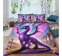 QPIRINMEX Flying Dragon Duvet Cover Set Bedding Quilt Cover Set with Shames Soft Microfiber Xmas Bedding Sets with Zipper 3PCs Boys And Girls Double（200x200cm）