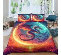 QPIRINMEX Flying Dragon Duvet Cover Set for Adults Kids Cool Animals Comforter Cover 3D Soft Microfiber Quilt Cover with Pillowcases Easy Care Bedding Set with Zipper Closure Double（200x200cm）