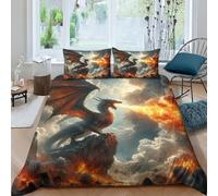 QPIRINMEX Flying Dragon Duvet Cover Set Inch 3 Piece Printing Soft Comfortable Hypoallergenic With Zipper Closure for Kids Teens Adults Double(200x200cm)