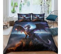 QPIRINMEX Flying Dragon Quilt Cover 3D Kids Bedding Set 3 Pieces Ultra Soft Microfiber Polyester Comforter Cover Theme Quilt Cover with Zipper Closure2Pillow Case Easy Care,Double（200x200cm）