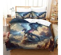 QPIRINMEX Flying Dragon Quilt Cover 3D Kids Bedding Set 3 Pieces Ultra Soft Microfiber Polyester Comforter Cover Theme Quilt Cover with Zipper Closure2Pillow Case Easy Care,King（220x240cm）