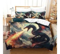 QPIRINMEX Flying Dragon Quilt Cover 3D Printed Soft Microfiber Flame Dragon Duvet Cover Set with Zipper Closure 3 Piece Comforter Cover for Adults Kids Bedding Set with Pillowcase Single（140x200cm）