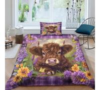 QPIRINMEX Highland Cows 3D Printed Quilt Cover Design Duvet Cover Set Bedding Set,Soft Microfiber,Hidden Zipper Boys And Girls Single（135x200cm）