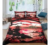 QPIRINMEX Japanese Architecture 3D Printed Duvet Cover Mountain Set Brushed Microfiber Soft Quilt Covers Suitable for Boys Girls Teen Adults Easy Care Hotel Quality Bedding Sets with Pillowcase