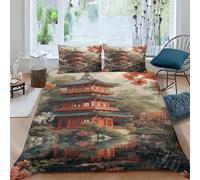 QPIRINMEX Japanese Architecture Bedding Duvet Cover with Zipper Closure Soft Microfiber Quilt Cover Boys And Girls Double（200x200cm）