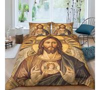 QPIRINMEX Jesus 3D Printed Duvet Cover Set Brushed Microfiber Soft Quilt Covers Suitable for Boys Girls Teen Adults Easy Care Hotel Quality Bedding Sets with Pillowcase