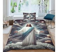 QPIRINMEX Jesus Duvet Cover Set Bedding Quilt Cover Set with Shames Soft Microfiber Xmas Bedding Sets with Zipper 3PCs Boys And Girls Single（135x200cm）