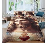QPIRINMEX Jesus Duvet Cover Set Bedding Quilt Cover Set with Shames Soft Microfiber Xmas Bedding Sets with Zipper 3PCs Boys And Girls Double（200x200cm）