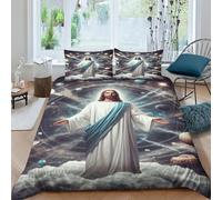 QPIRINMEX Jesus Duvet Cover Sets for Kids Teens Quilt Cover Lightweight Soft Microfiber Comforter Cover with Zipper Closure Beding Linen And Pillow Cases Double（200x200cm）