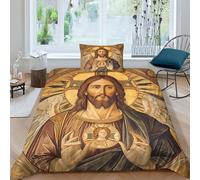 QPIRINMEX Jesus Quilt Cover 3D Printed Soft Microfiber Duvet Cover Set with Zipper Closure 3 Piece Comforter Cover for Adults Kids Bedding Set with Pillowcase Single（135x200cm）