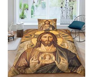 QPIRINMEX Jesus Quilt Cover 3D Printed Soft Microfiber Duvet Cover Set with Zipper Closure 3 Piece Comforter Cover for Adults Kids Bedding Set with Pillowcase Single（135x200cm）