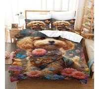 QPIRINMEX Poodle Duvet Cover Set Hotel Quality Cartoon Dog Comforter Cover 3 Piece Soft Microfiber Quilt Cover And Pillow Cases for Adults Kids Bedroom Decoration Bedding Set Single（140x200cm）