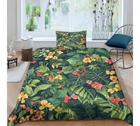 QPIRINMEX Tropical Plants Duvet Cover 3D Flower Quilt Cover Bedding Comforter Cover with Zipper Closure Soft Fiber Apply to Kids Youth Room Decor 3 Piece Set Soft And Comfortable Single(135x200cm)