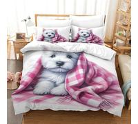 QPIRINMEX West Highland White Terrier 3D Bedding Set Duvet Coverwith Pillowcases Soft Microfiber Duvet Cover Set with Zipper Closurefor Teen Adult Kids 3 Piece Super King（260x220cm）