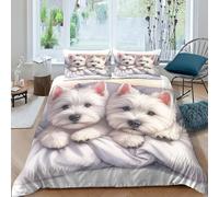 QPIRINMEX West Highland White Terrier 3D Printed Duvet Cover Set Brushed Microfiber Soft Quilt Covers Suitable for Boys Girls Teen Adults Easy Care Hotel Quality Bedding Sets with Pillowcase