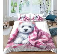 QPIRINMEX West Highland White Terrier Duvet Cover Set Inch 3 Piece Printing Cute Dog Soft Comfortable Hypoallergenic With Zipper Closure for Kids Teens Adults Double（200x200cm）