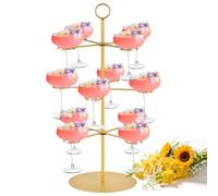 QPIX DIGITAL Champagne Tower,Metal Cocktail Tree Stand 3 Tier - 12 Holders For Champagne, Cocktails, Martini, Margarita Cups at Weddings,Bridal Parties & Events,Cocktail Glass Gold Holder