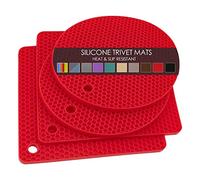 QPIX Silicone Trivets, 4PCS Flexible Multipurpose Hot Pads, Heat Resistant, Non-Slip, Red