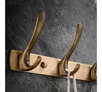 QPKZ Solid Brass Vintage Coat Rack Wall Mount, Heavy Duty Brushed Surface Metal Wall Hooks Hanging Coat Hooks Rail Clothes Towel Racks for Bathroom Entryway Bedroom 7hook