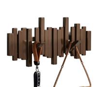 QPKZ Solid Wood Foldable Coat Rack Wall Mount, Walnut Color Wooden Wall Hooks Entryway Hanging Rack Coat Hooks Rail Clothes Towel Racks with Double Hook for Coat, Bag 8hook