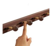 QPKZ Solid Wood Sliding Coat Rack Wall Mount, Walnut Color Wooden Wall Hooks Entryway Hanging Rack Coat Hooks Rail Clothes Towel Racks with Brass Hook for Coat, Bag, Towel 3hook