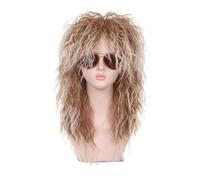 Qplcdg Long Curly Wig,Hard Rocker Wig,Rock Fancy Dress Wig for Men Halloween,Party,Daily Use (A)