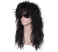 Qplcdg Long Curly Wig,Hard Rocker Wig,Rock Fancy Dress Wig for Men Halloween,Party,Daily Use (B)